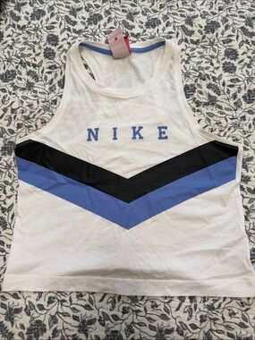 Nike White Tank Top with Black & Blue Chevron
